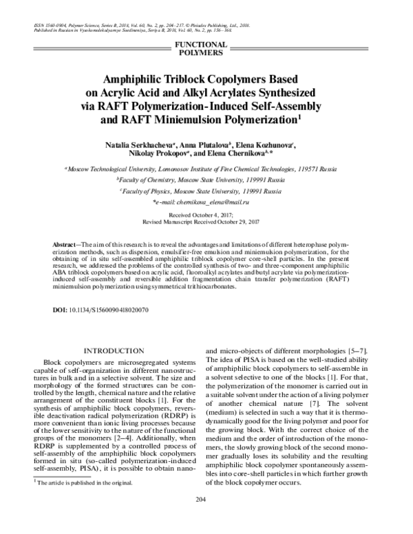(PDF) Amphiphilic Triblock Copolymers Based on Acrylic Acid and Alkyl ...
