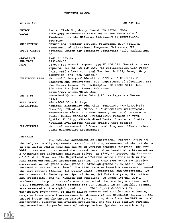 (PDF) NAEP 1996 Mathematics State Report for Rhode Island. Findings ...