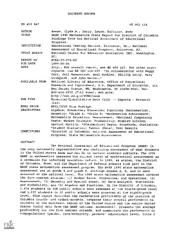 (PDF) NAEP 1996 Mathematics State Report for District of Columbia ...