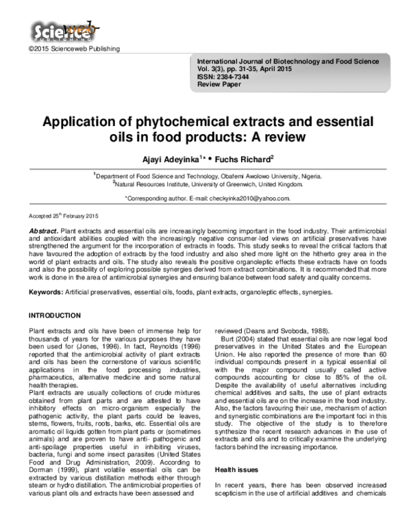 (PDF) Application of phytochemical extracts and essential oils in food ...