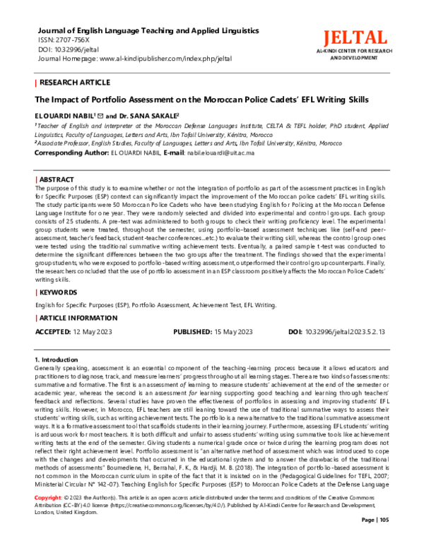(PDF) The Impact of Portfolio Assessment on the Moroccan Police Cadets ...