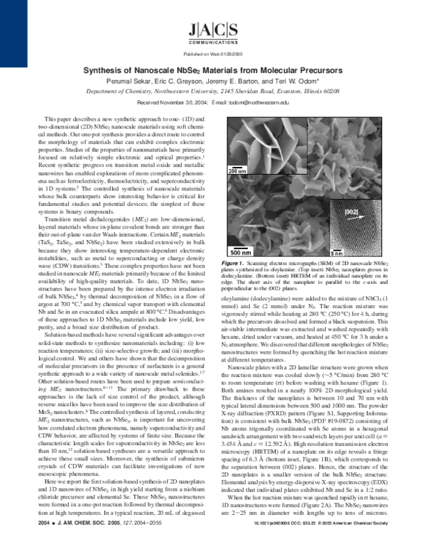 (PDF) Synthesis of Nanoscale NbSe2 Materials from Molecular Precursors