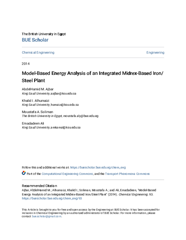 (PDF) Model-Based Energy Analysis of an Integrated Midrex-Based Iron ...