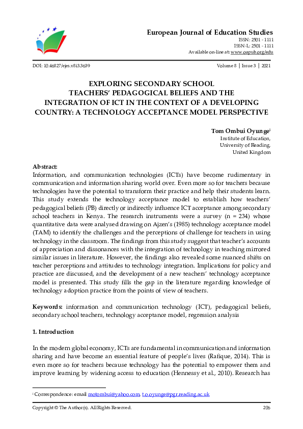 (PDF) Exploring Secondary School Teachers’ Pedagogical Beliefs and the ...