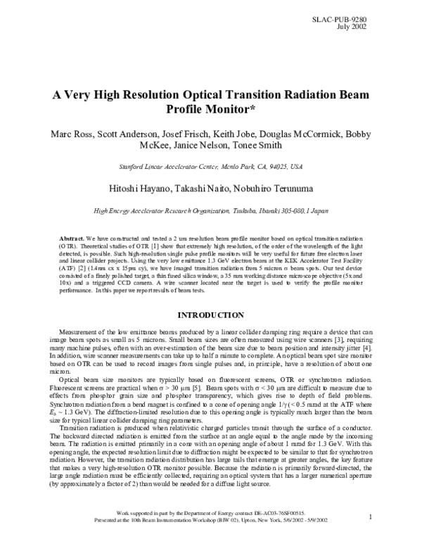 (PDF) 1A Very High Resolution Optical Transition Radiation Beam Profile ...