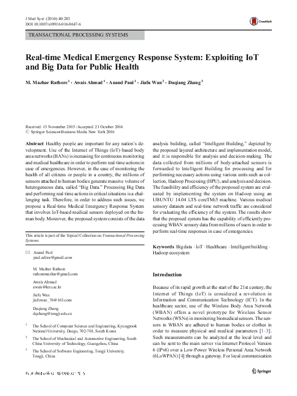(PDF) Real-time Medical Emergency Response System: Exploiting IoT and ...