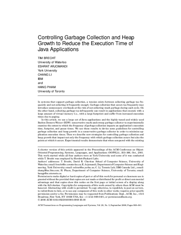 (PDF) Controlling garbage collection and heap growth to reduce the ...