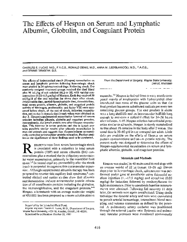 (PDF) The Effects of Hespan on Serum and Lymphatic Albumin, Globulin ...