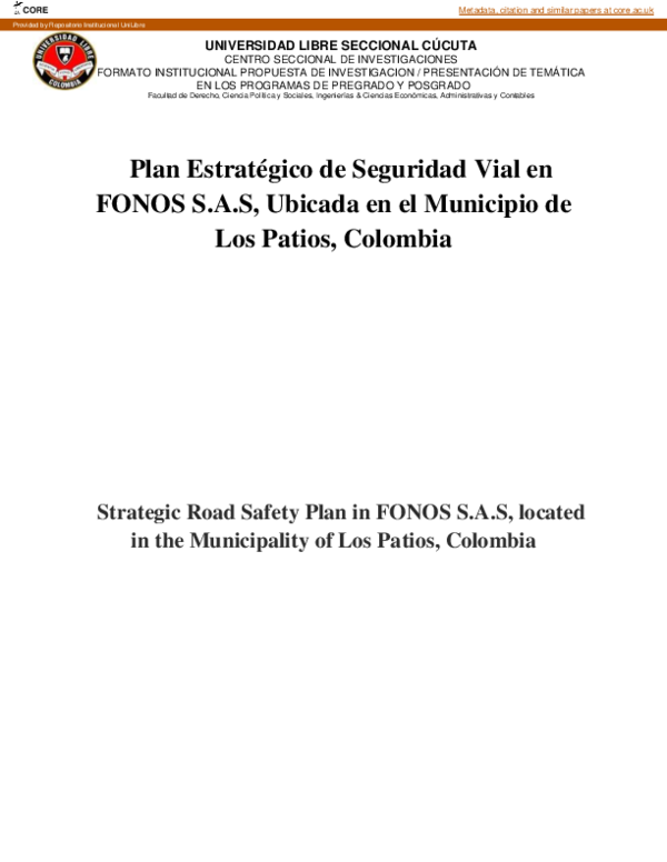 (PDF) Plan estratégico de seguridad vial en Fonos S.A.S, ubicada en el ...