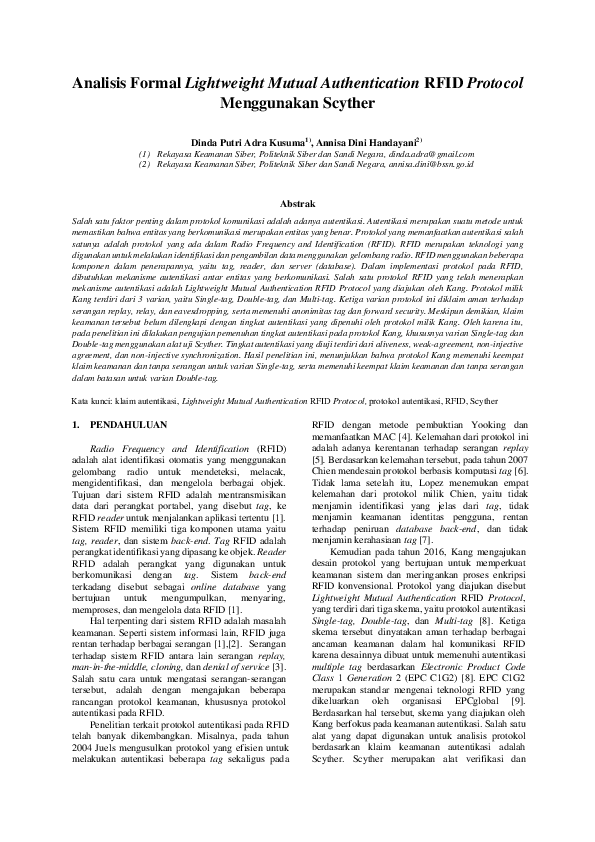 (PDF) Analisis Formal Lightweight Mutual Authentication RFID Protocol ...