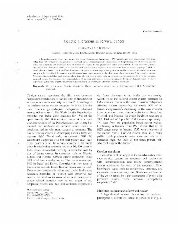 (PDF) Genetic alterations in cervical cancer