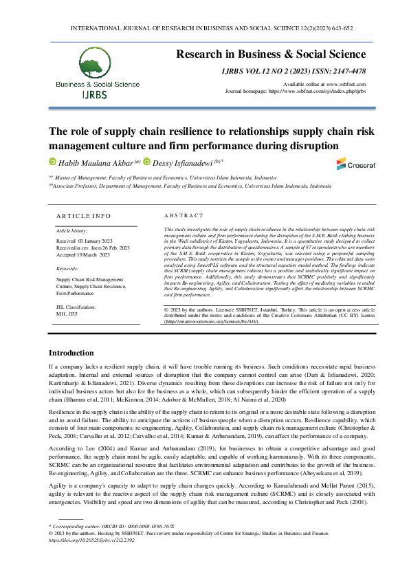 (PDF) The role of supply chain resilience to relationships supply chain ...