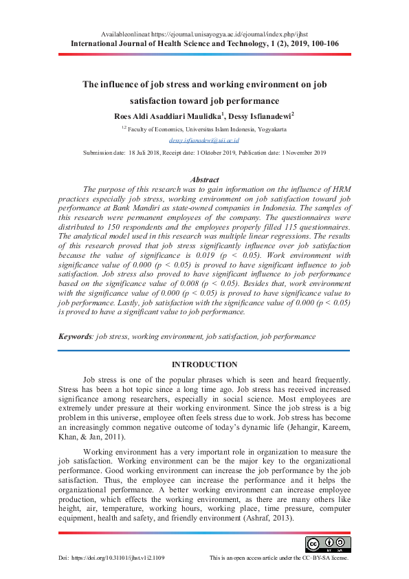 (PDF) The influence of job stress and working environment on job ...