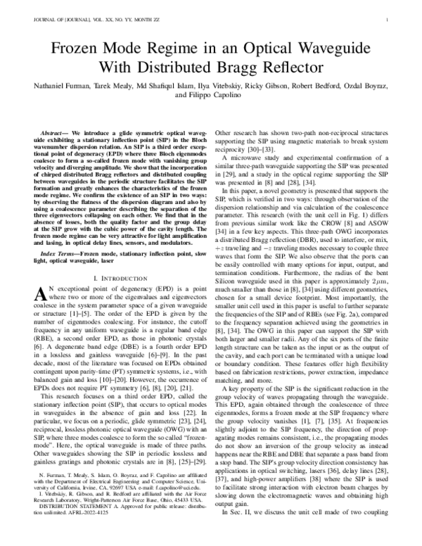 (PDF) Frozen Mode Regime in an Optical Waveguide With Distributed Bragg ...
