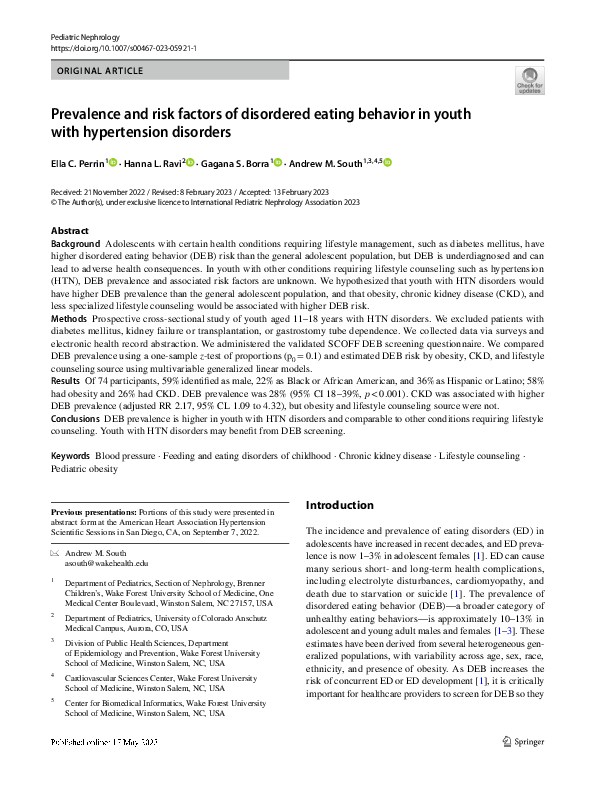 (PDF) Prevalence and risk factors of disordered eating behavior in ...