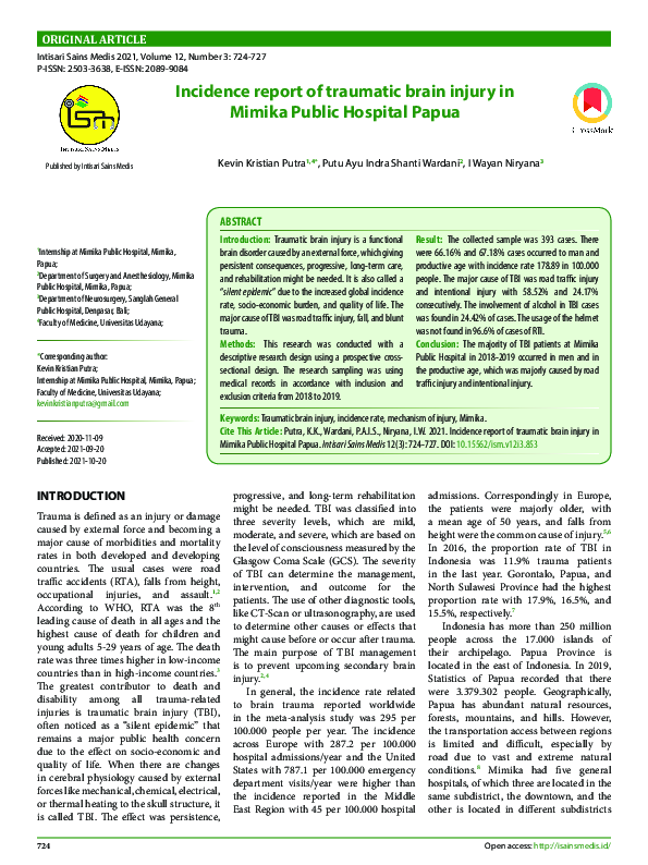 (PDF) Incidence report of traumatic brain injury in Mimika Public ...