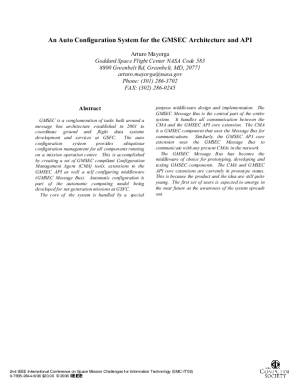 (PDF) An Auto Configuration System for the GMSEC Architecture and API