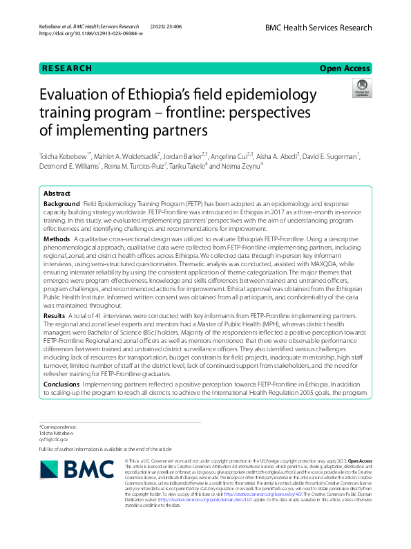 (PDF) Evaluation of Ethiopia’s field epidemiology training program ...
