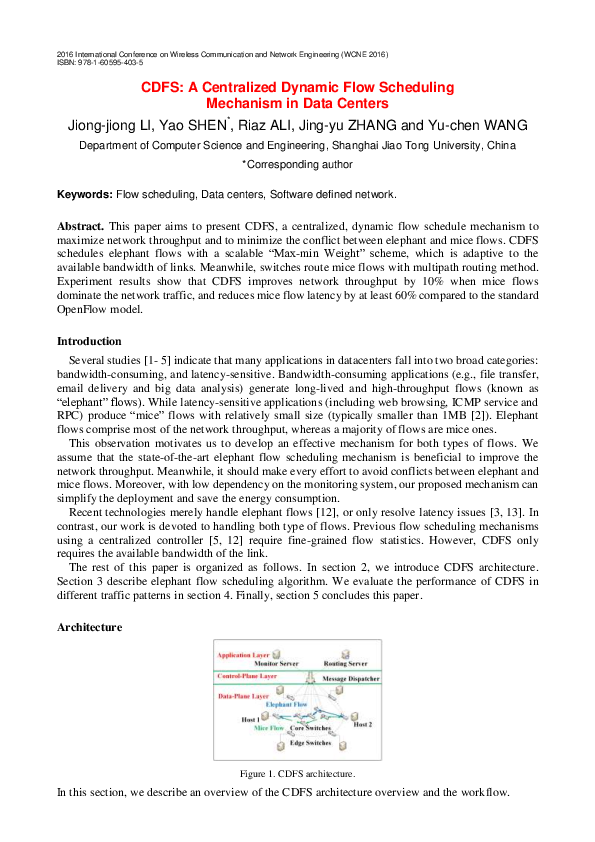 (PDF) CDFS: A Centralized Dynamic Flow Scheduling Mechanism in Data Centers