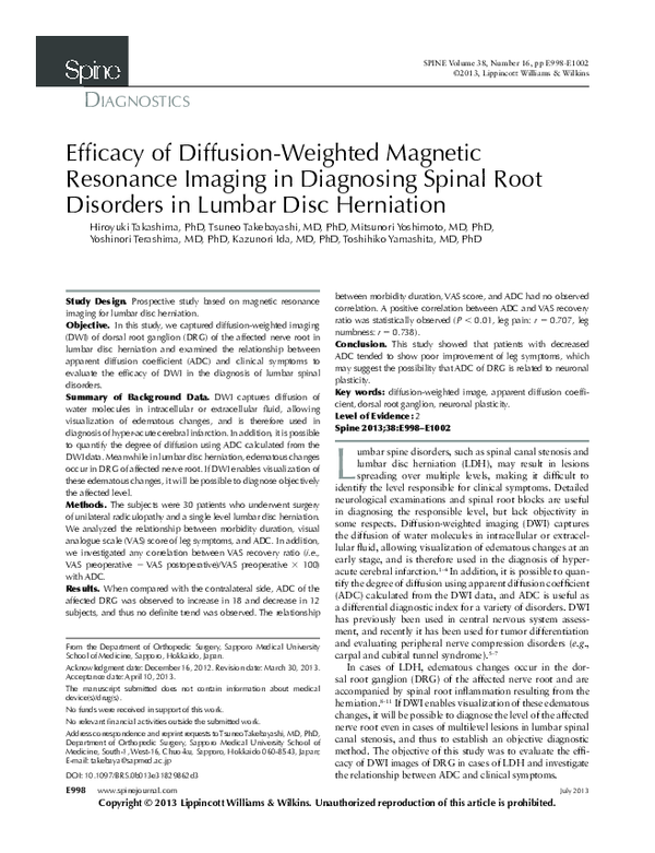 (PDF) Efficacy of diffusion-weighted magnetic resonance imaging in the ...