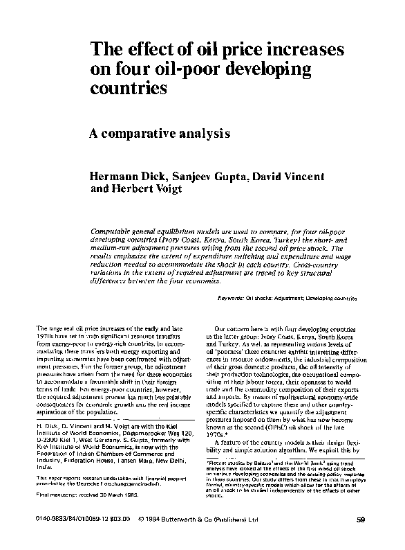 (PDF) The effect of oil price increases on four oil-poor developing ...