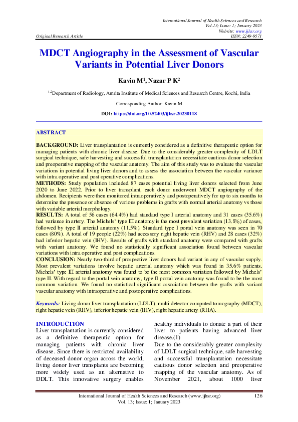 (PDF) MDCT Angiography in the Assessment of Vascular Variants in ...