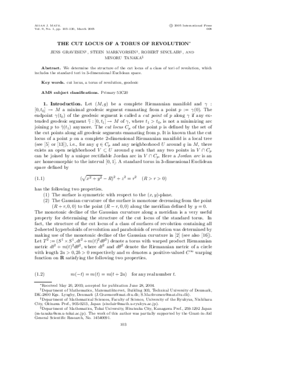 (PDF) The Cut Locus of a Torus of Revolution