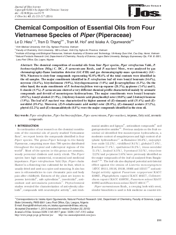 (PDF) Chemical Composition of Essential Oils from Four Vietnamese ...