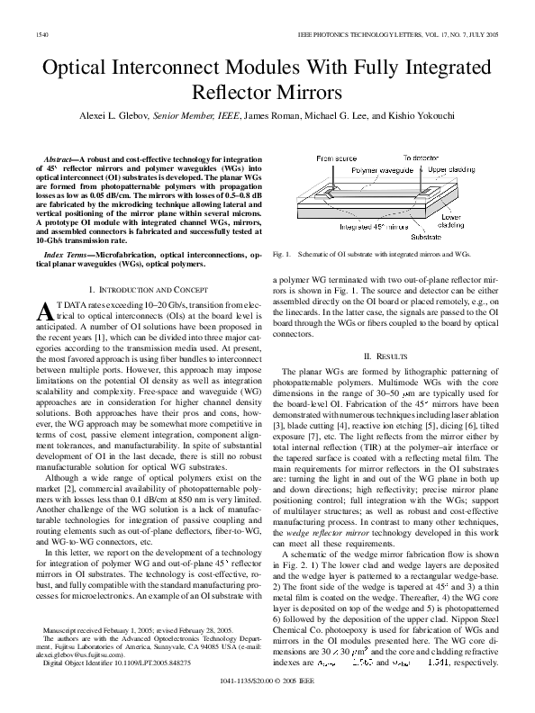 (PDF) Optical interconnect modules with fully integrated reflector mirrors