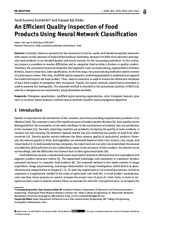(PDF) An Efficient Quality Inspection of Food Products Using Neural ...