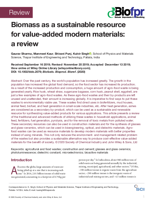 (PDF) Biomass as a sustainable resource for value‐added modern ...