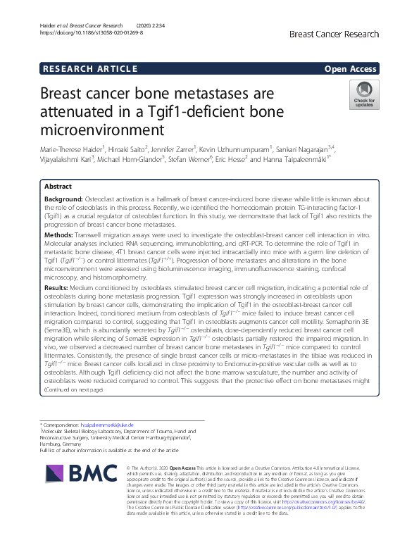 (PDF) Breast cancer bone metastases are attenuated in a Tgif1-deficient ...