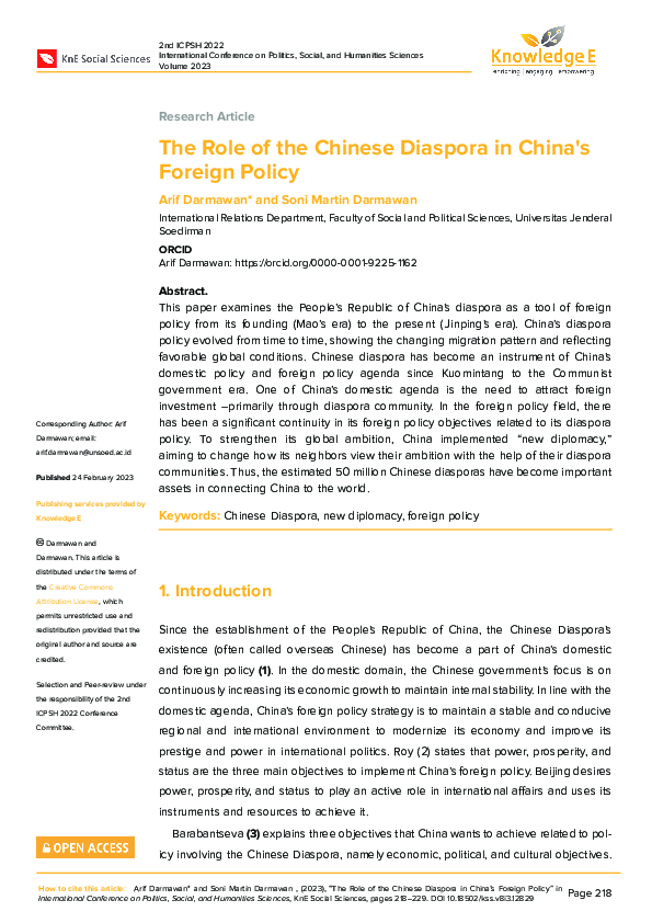(PDF) The Role of the Chinese Diaspora in China's Foreign Policy