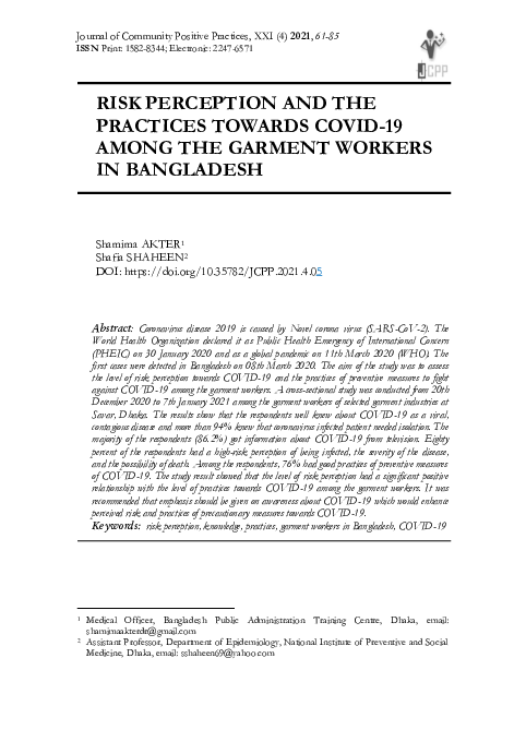 (PDF) Risk Perception and the Practices Towards COVID-19 Among the ...