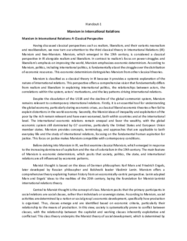 (PDF) Handout-1 Marxism in International Relations Marxism in ...