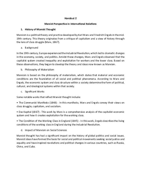 (PDF) Marxist Perspective in International Relations