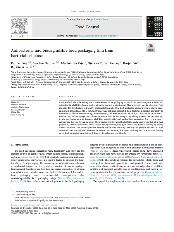 (PDF) Antibacterial and biodegradable food packaging film from ...