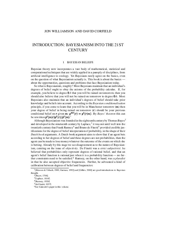(PDF) Jon Williamson and David Corfield Introduction: Bayesianism Into ...