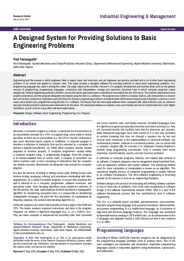 (PDF) A Designed System for Providing Solutions to Basic Engineering ...