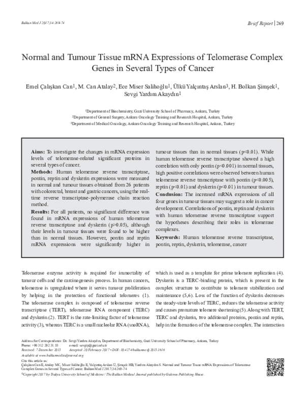 (PDF) Normal and Tumour Tissue mRNA Expressions of Telomerase Complex ...