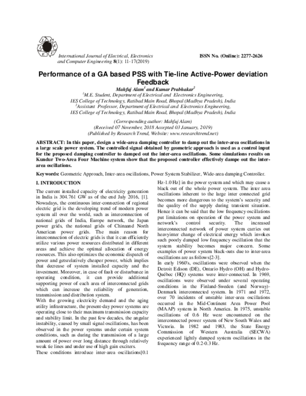 Performance of a GA based PSS with Tie-line Active-Power deviation Feedback
