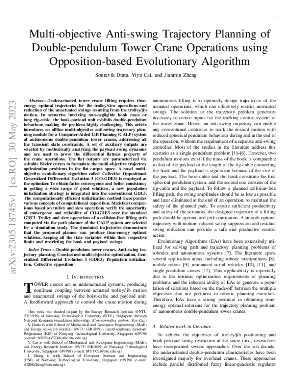 (PDF) Multi-objective Anti-swing Trajectory Planning of Double-pendulum ...