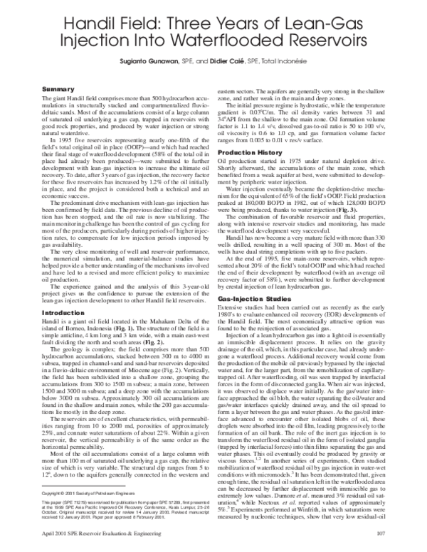 (PDF) Handil Field: Three Years of Lean-Gas Injection Into Waterflooded ...