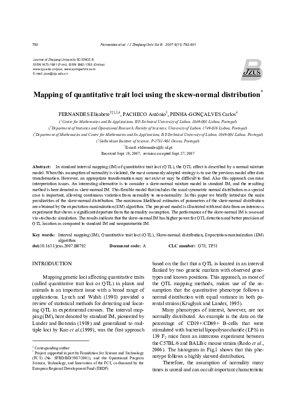 (PDF) Mapping of quantitative trait loci using the skew-normal distribution