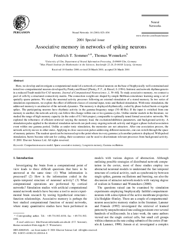 (PDF) Associative memory in networks of spiking neurons