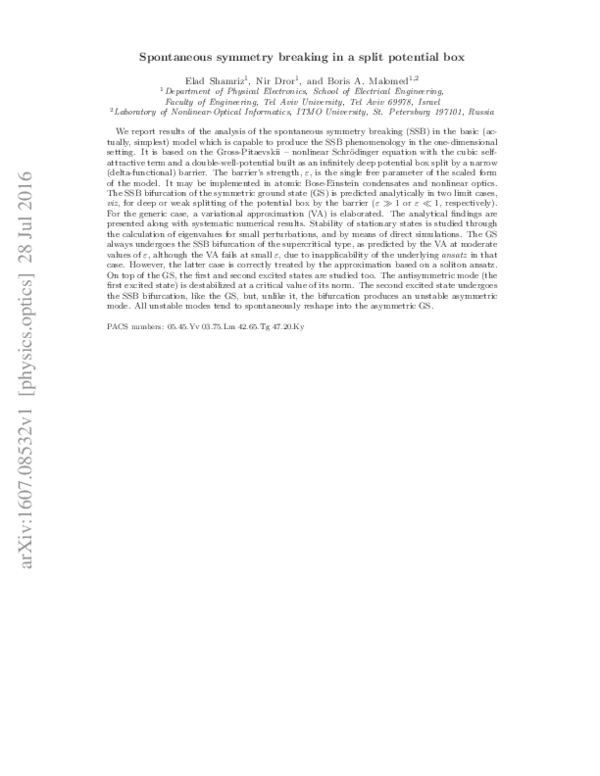 (PDF) Spontaneous symmetry breaking in a split potential box