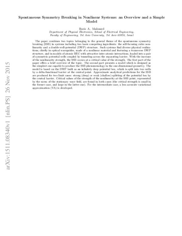 (PDF) Spontaneous Symmetry Breaking in Nonlinear Systems: An Overview ...