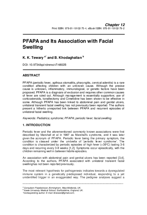 (PDF) PFAPA and Its Association with Facial Swelling