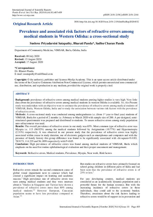 (PDF) Prevalence and associated risk factors of refractive errors among ...