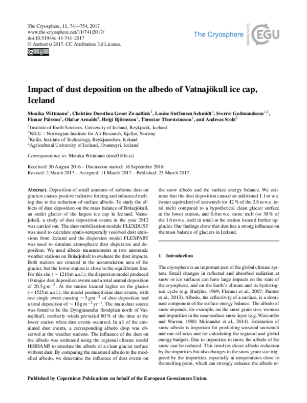 (PDF) Impact of dust deposition on the albedo of Vatnajökull ice cap ...